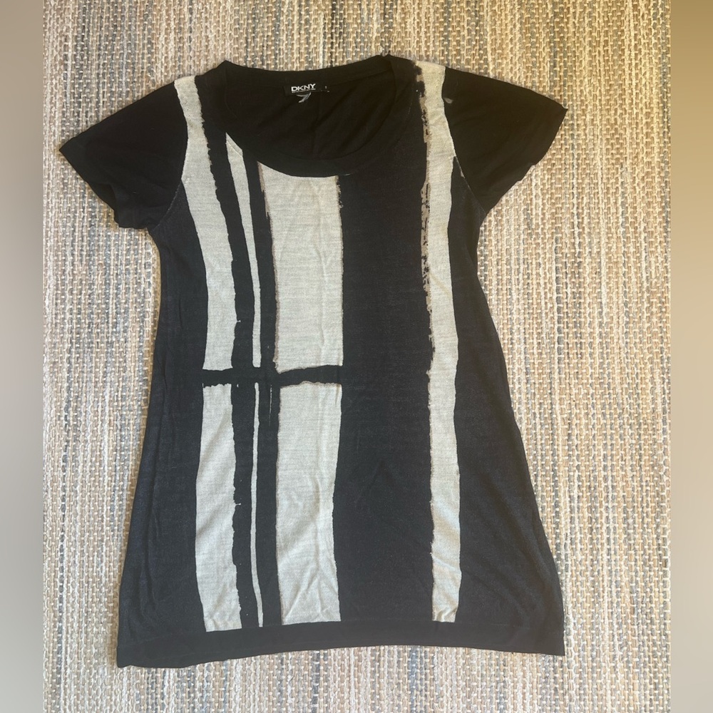 DKNY Black and White Striped Women's Tee